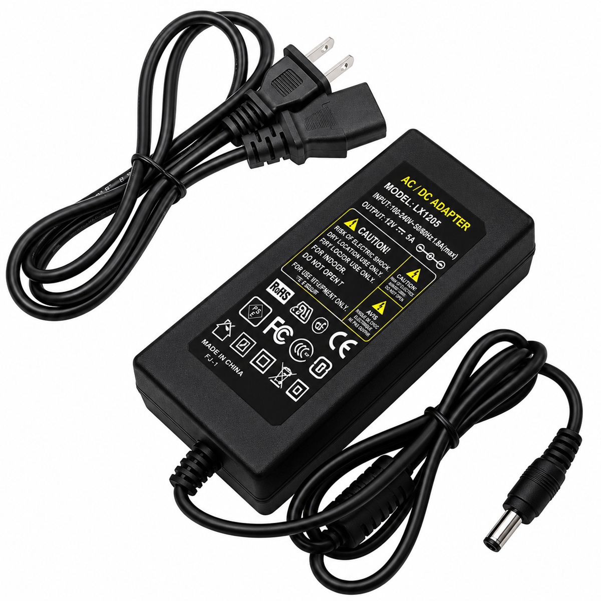 Lumenz 12V 5A AC/DC Power Adapter – 5.5mm x 2.1mm DC Plug for LED Strip Lights