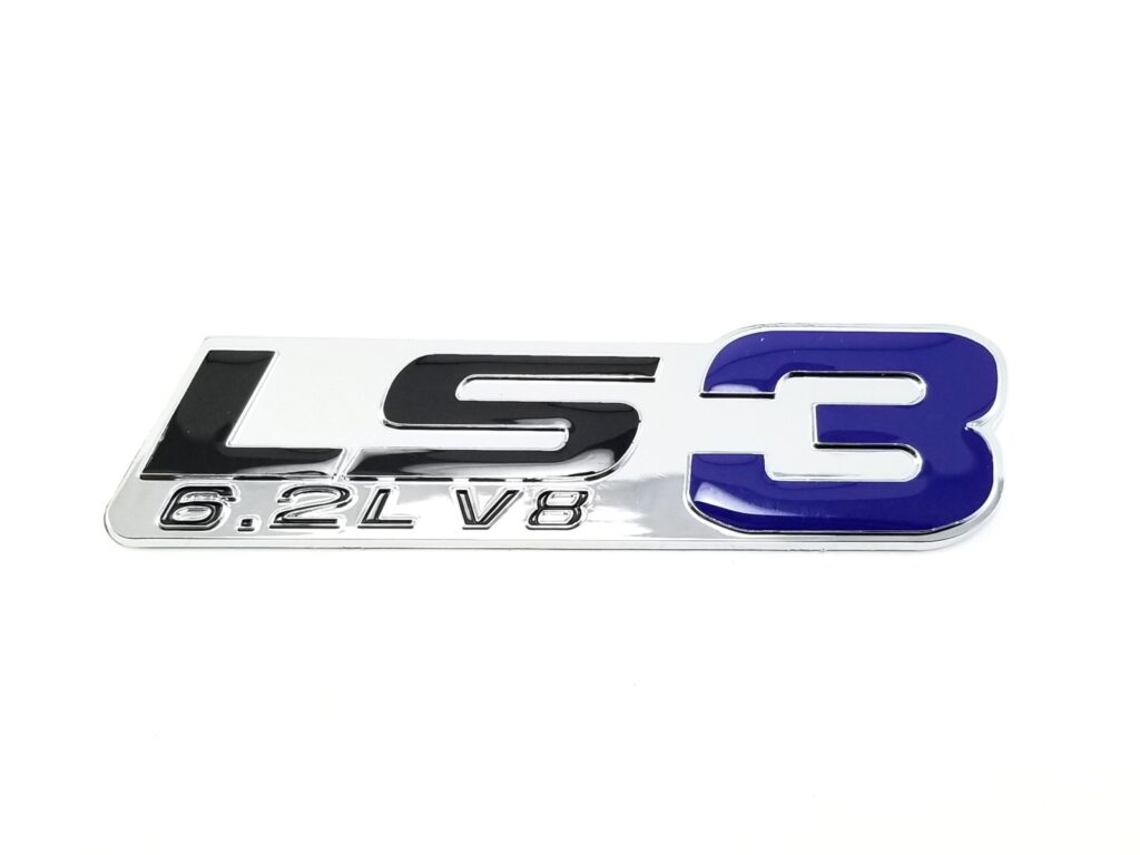 LS3 6.2L V8 Emblem - 5" ABS - Chrome + Blue
