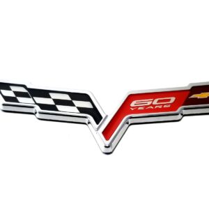 Chrome C6 Cross Flag 60 Years Bumper Emblem 6-3/4 in ABS, 2005-13 Corvette