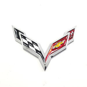 Chrome C7 Cross Flags Emblem 3-3/4 in Metal, 2014-19 Corvette