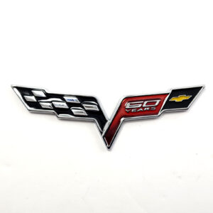Chrome C6 Cross Flag 60 Years Emblem 3-3/4 in Metal, 2005-13 Corvette