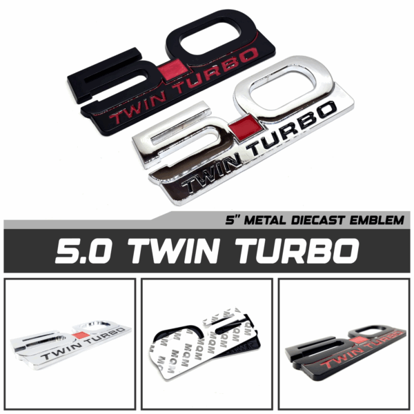 5.0 Twin Turbo Fender Emblem, 5" Diecast, 2015-2023 Mustang