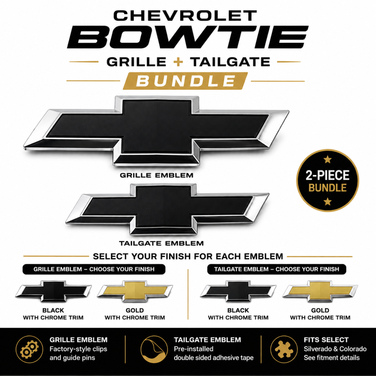 Chevrolet Bowtie Grille & Tailgate Emblem Bundle (2014 - 2020)
