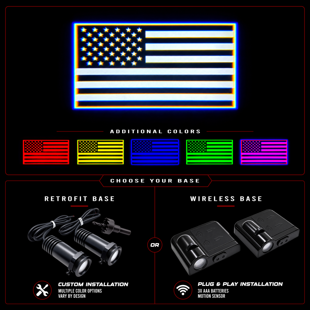 Vantage UniFit Old Glory US Flag LED Door Puddle Lights - Single Color