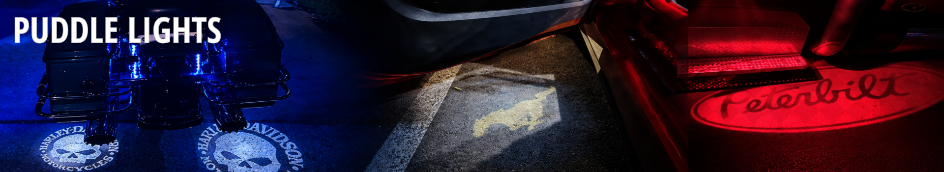 Automotive LED puddle lights projecting custom logos and designs onto the ground